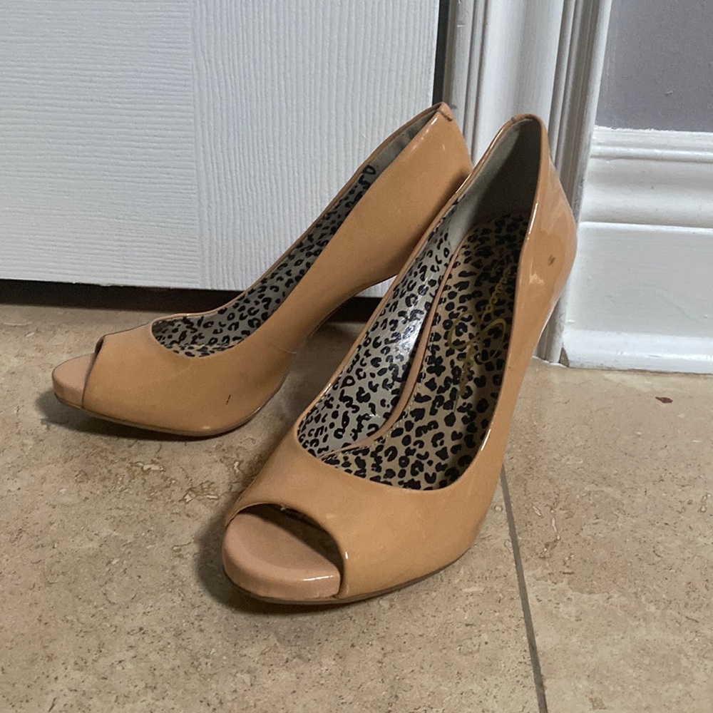2 for $20 Jessica Simpson Nude Patent Leather Peep Toe Heels 4”